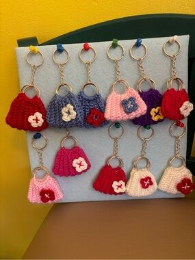 Handmade Knit Mini Purse Keychain - Multicolor